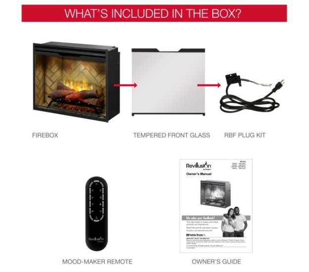 Dimplex Revillusion 36-inch Built-in Firebox, Weathered Concrete(RBF36WC) Dimplex Revillusion 36-inch Built-in Firebox with Glass Pane and Plug Kit, Weathered Concrete (RBF36WCG)