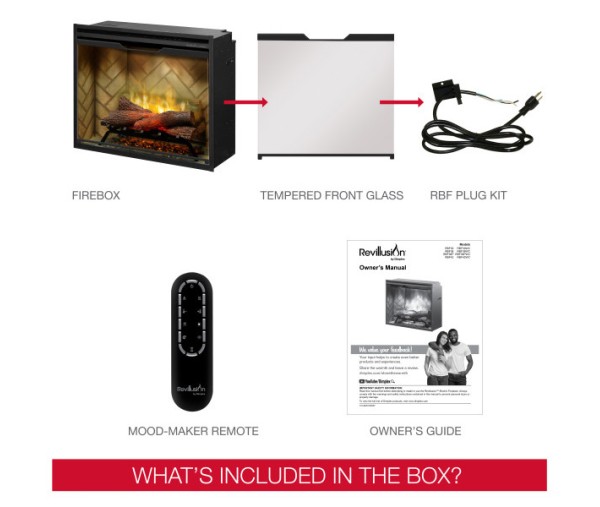 Dimplex Revillusion 36-inch Built-In Firebox with Glass Pane and Plug Kit, Weathered Concrete (RBF36WC-FG)