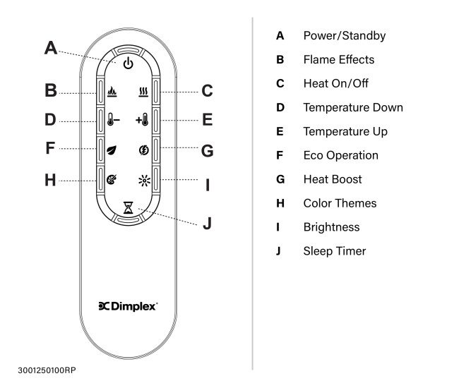 Dimplex Replacement Remote Control for XLF Series Electric Fireplaces