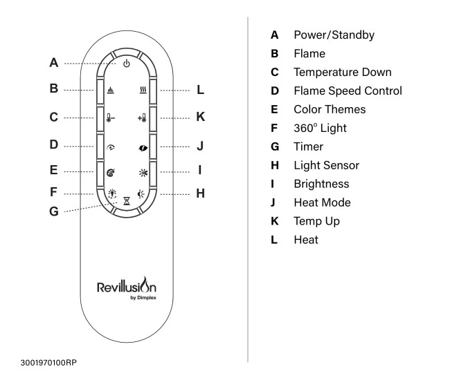 Dimplex Replacement Remote Control for Revillusion 24-inch Electric Fireplaces (All Models)