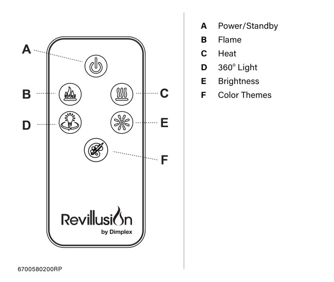 Dimplex Replacement Remote Control for 25-inch Revillusion Plug-In (RLG25) Electric Fireplace (All Models)